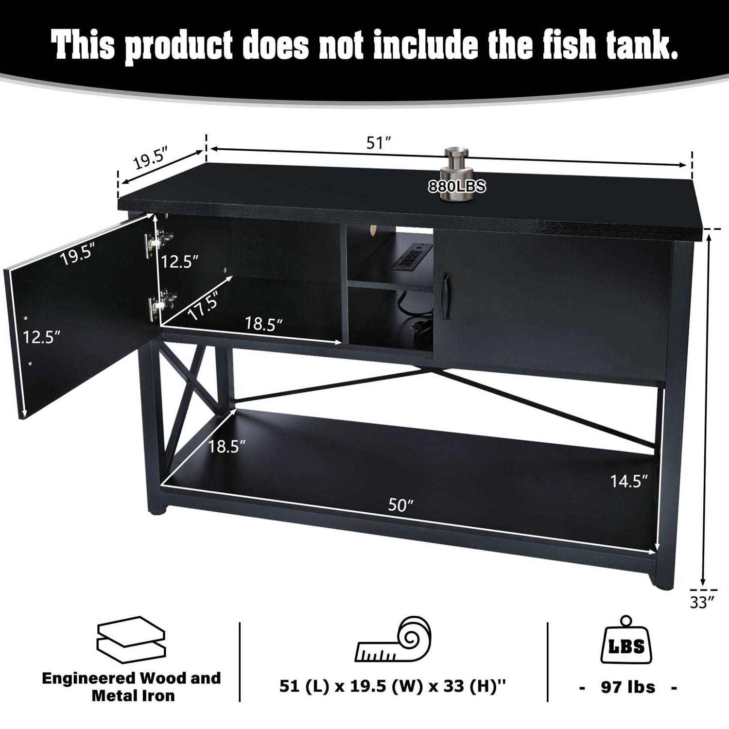 Tc-homeny 55-75 Gallon Aquarium/Fish Tank Stand 2 layers with Cabinet and Charging Station/Power Outlets