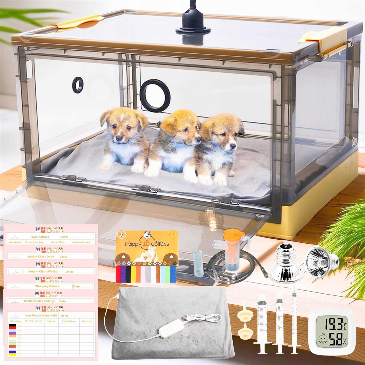 Puppy Incubator Incubator for Puppies with Puppy Bed Pad, Kitten Incubator with Whelping Collars, Puppy Feeding Tube for Puppies and Kitten