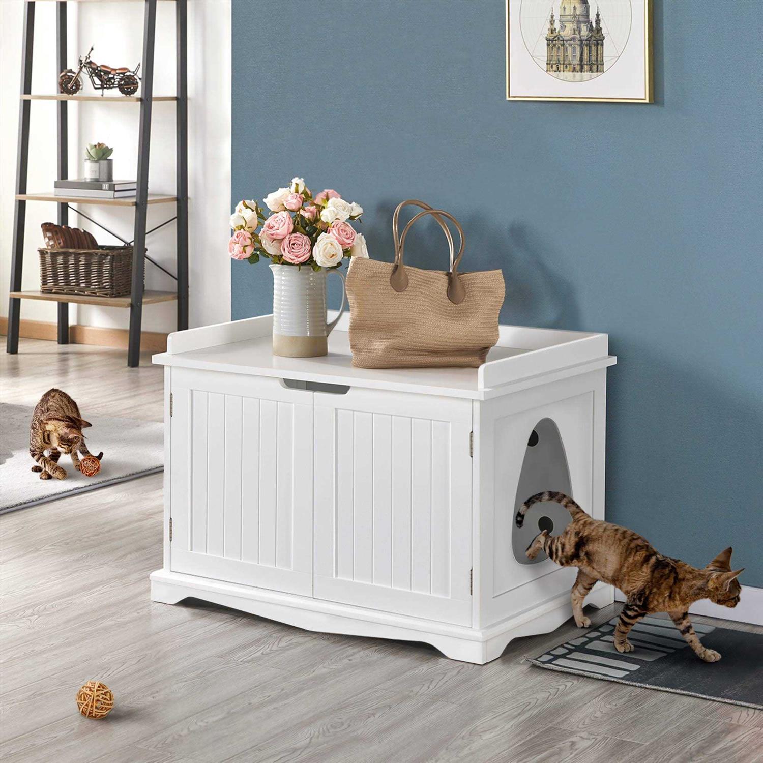Topeakmart White Decorative Furniture Hidden Washroom Cat Litter Box