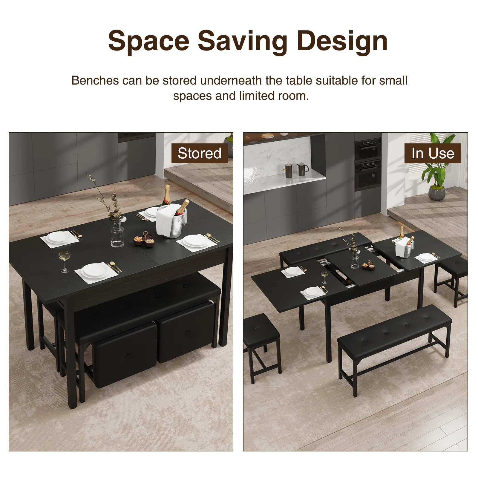 FiveWillowise 3-Piece Dining Table Set for 4-8, Kitchen Table Set with Metal Frame & Wooden Board .63