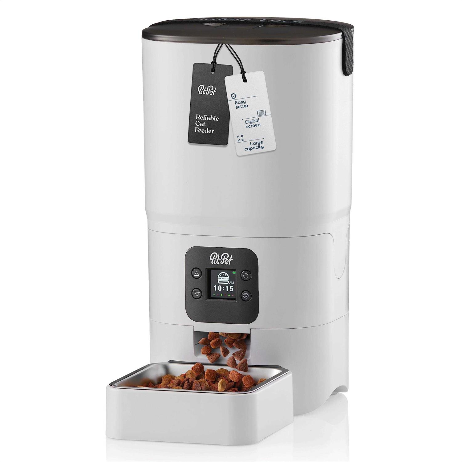 Pitpet Smart Automatic Cat Feeder 6-L Reliable Automatic Cat Food Dispenser with Display LCD Screen for Easy Set Up -Portion Control Automatic Dog