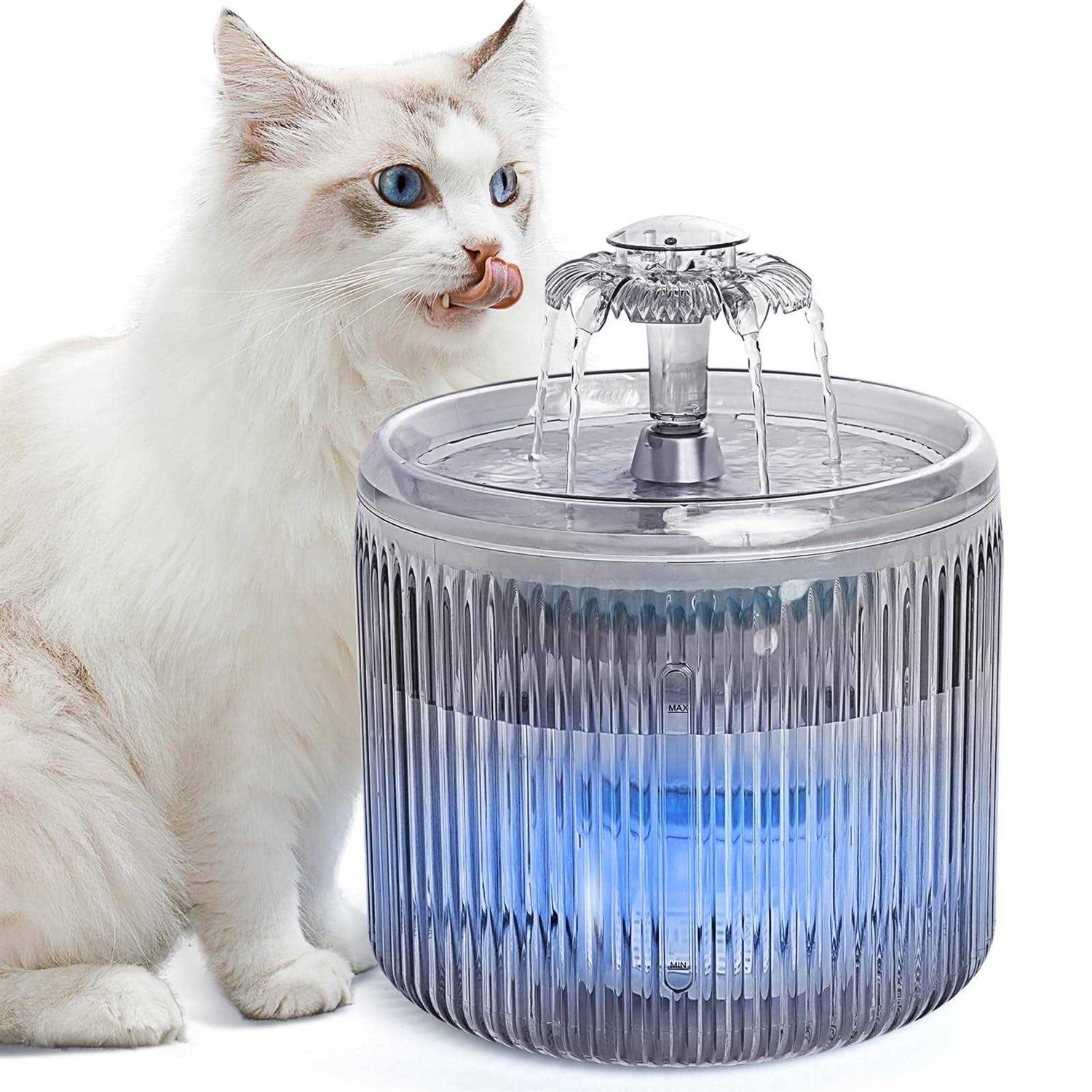 Cat Water Fountain with LED Light 88oz/2.6L No Pawblems Ultra Quiet Pet Water Fountain with 2 Flow Modes