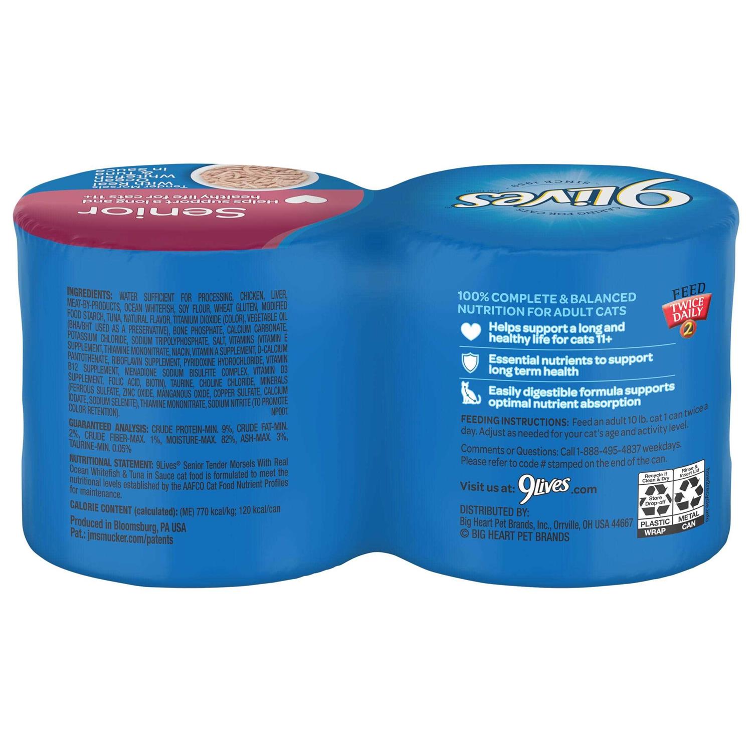 9Lives Wet Senior Cat Food Tender Morsels with Real Ocean Whitefish & Tuna in Sauce