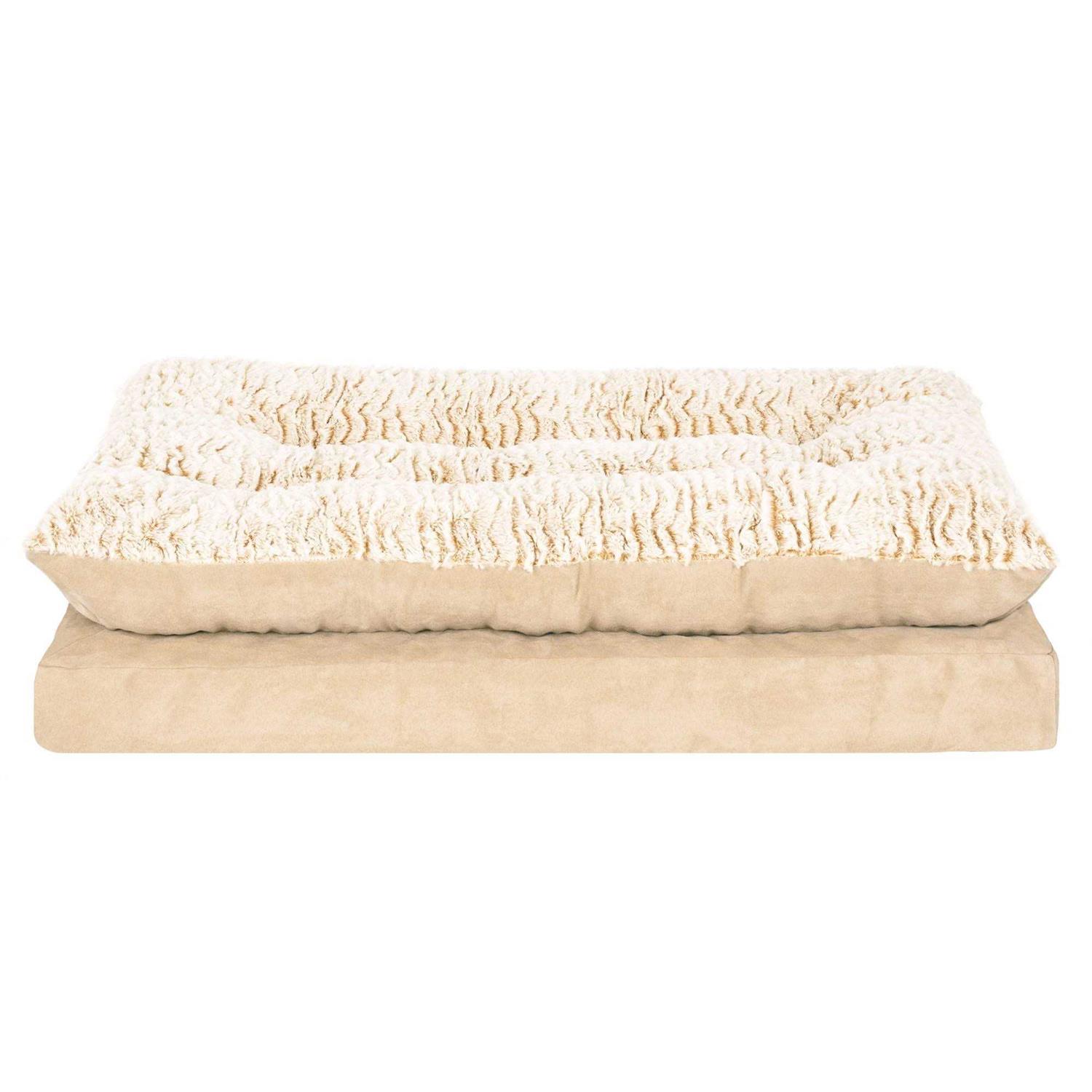 Furhaven Pet Products Embossed Faux Fur & Suede Orthopedic Pillow Top Mattress Pet Bed for Dogs & Cats