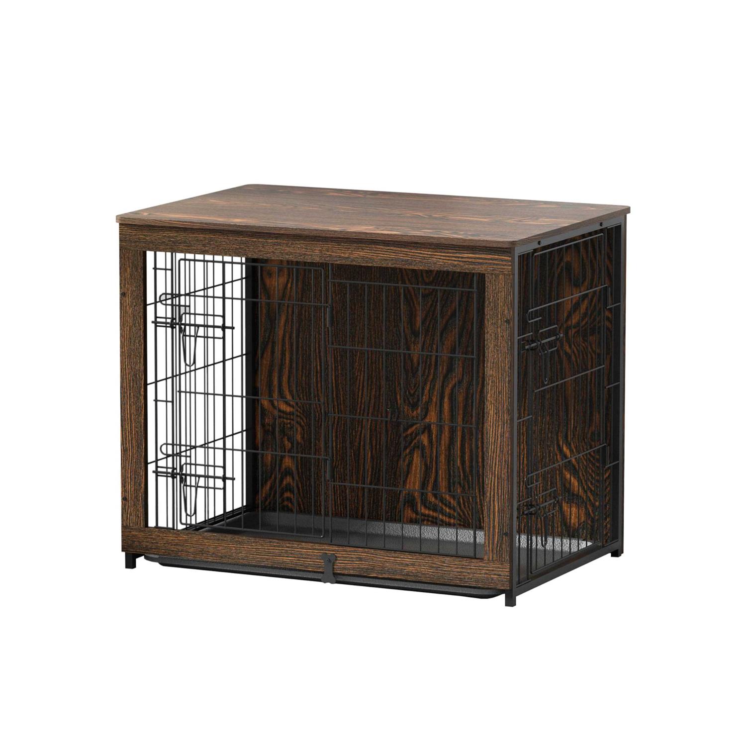 Megidok Wooden Dog Crate Furniture with Cushion Dog Crate End Table with Tray