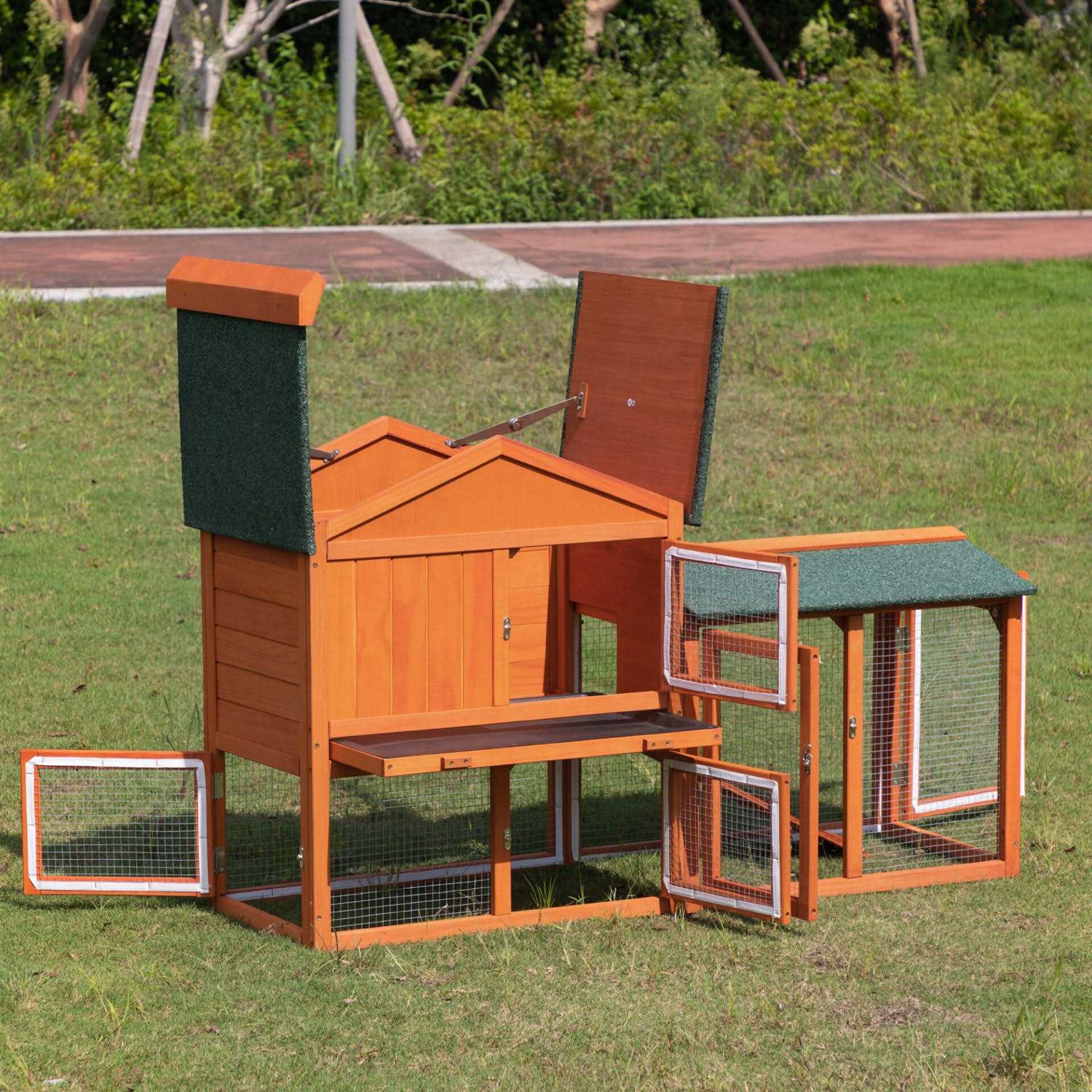 Coziwow by Jaxpety 2-Tier Outdoor Wooden Rabbit Hutch with Ramp