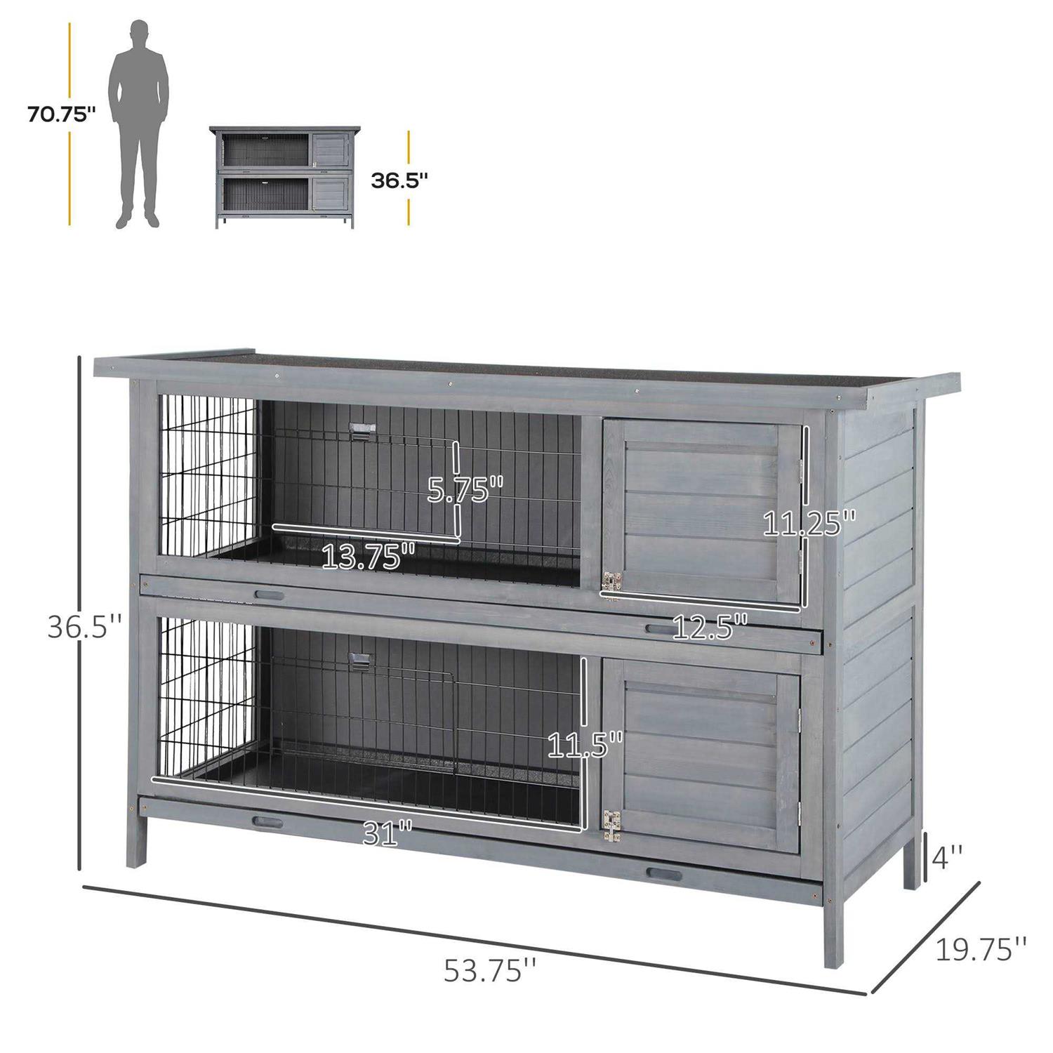 PawHut 54 2-Story Large Rabbit Hutch Bunny Cage Wooden Pet House Small Animal Habitat with Lockable Doors, No Leak Tray and Waterproof Roof