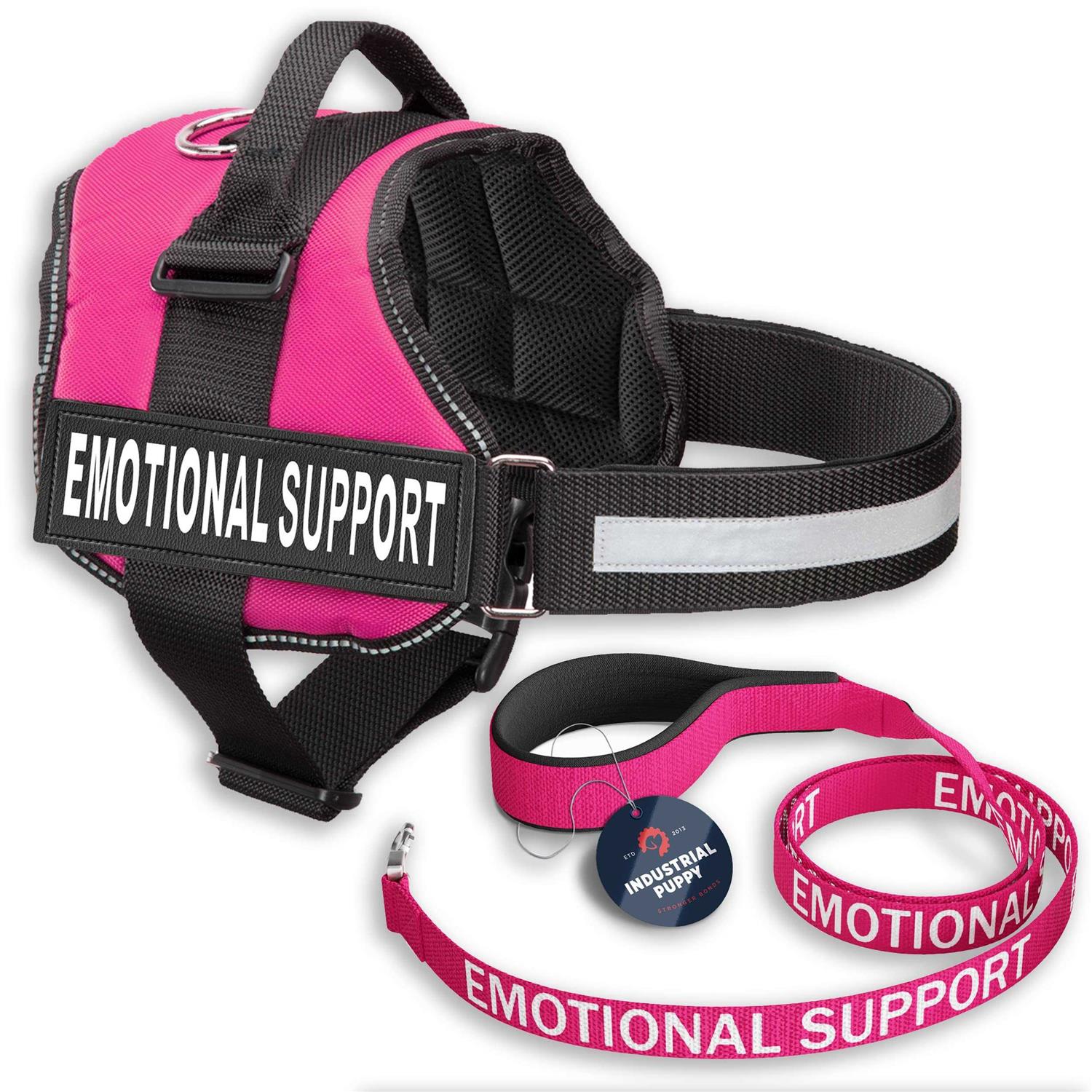 Industrial Puppy Emotional Support Dog Vest Harness with Reflective Straps and Matching ESA Leash Set