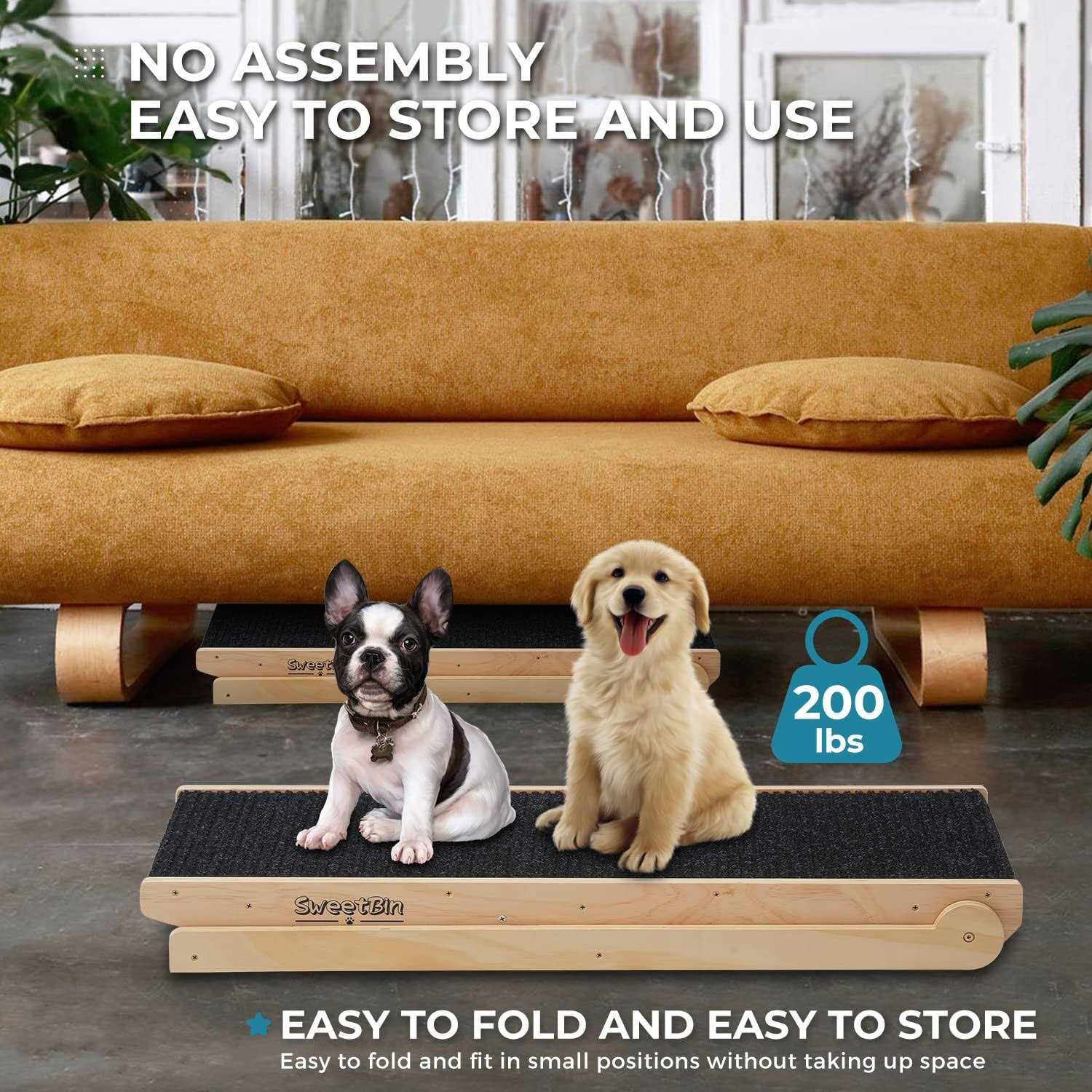 Sweetbin Wooden Adjustable Pet Ramp for All Dogs and Cats Non Slip Carpet Surface and Foot Pads