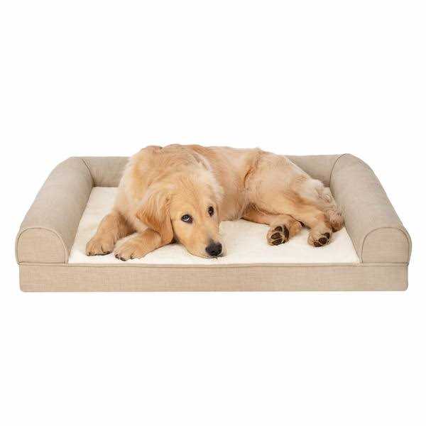 FurHaven Pet Products Plush & Performance Linen Orthopedic Sofa Pet Bed for Dogs & Cats