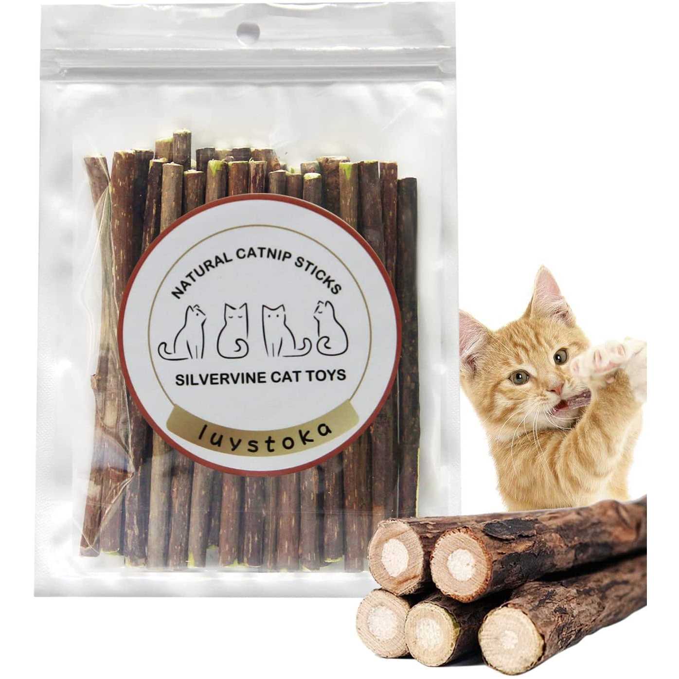 Luystoka 30pcs Kitten Toys Catnip Toys Matatabi Silvervine Sticks Kitty Chew Toys Wooden Stick Kitten Teething Toys Molar Suitable for Cats of All