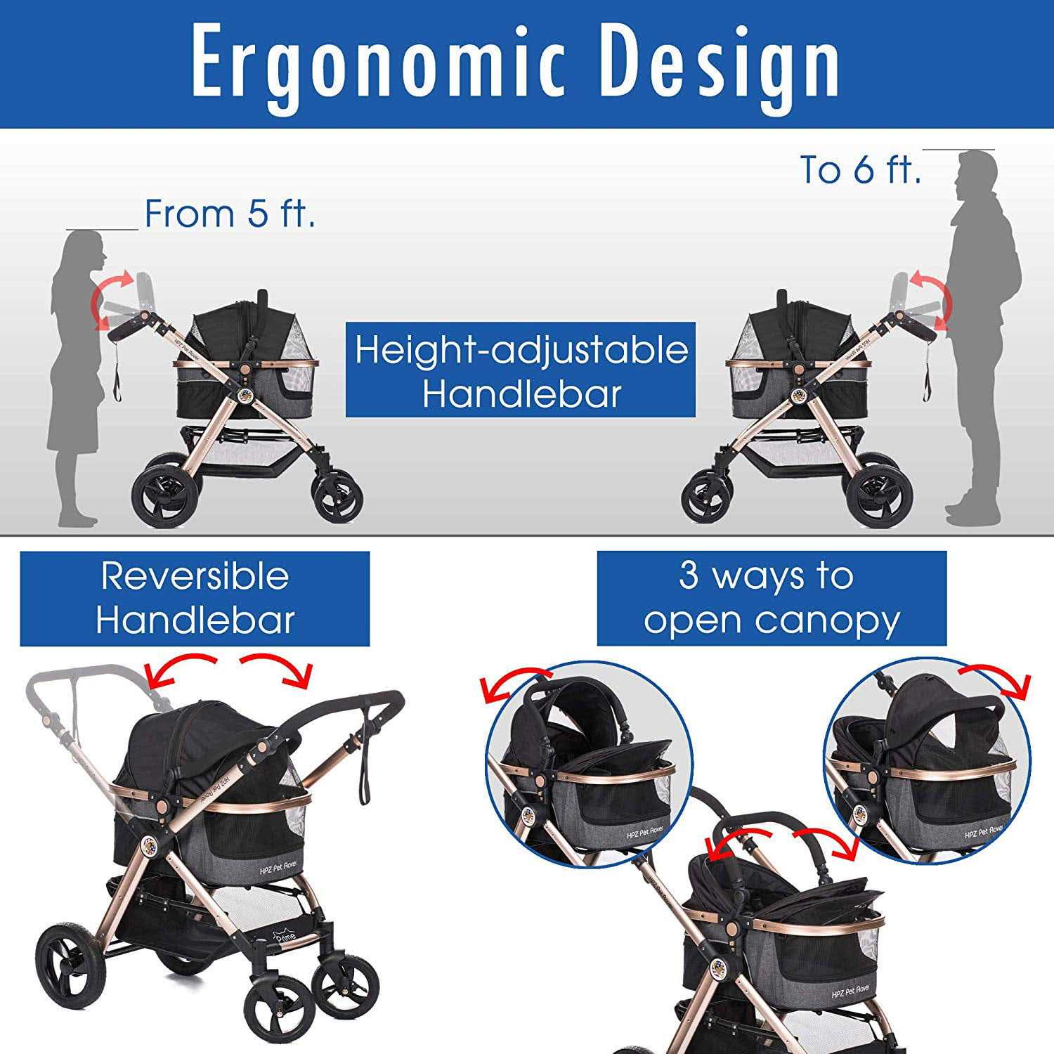 HPZ Pet Rover Prime 3-in-1 Luxury Stroller