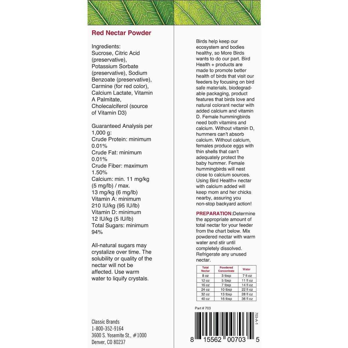 More Birds Health Plus Hummingbird Nectar Powder Concentrate Natural Red