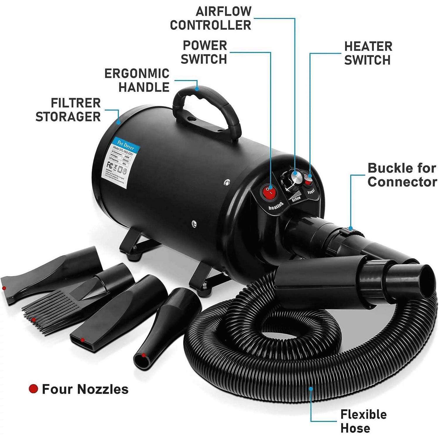 Zeny Pet Dog Hair Dryer Portable High Power Pet Hair Grooming Low Noise Handle Dog Cat Grooming Blow Blaster Hair Dryer