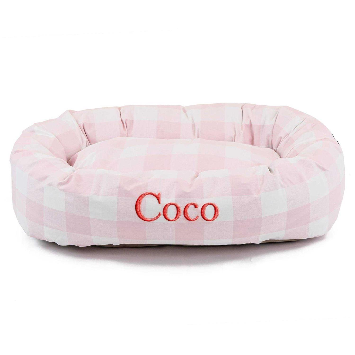 Majestic Pet Personalized Checkered Bagel Cat and Dog Bed