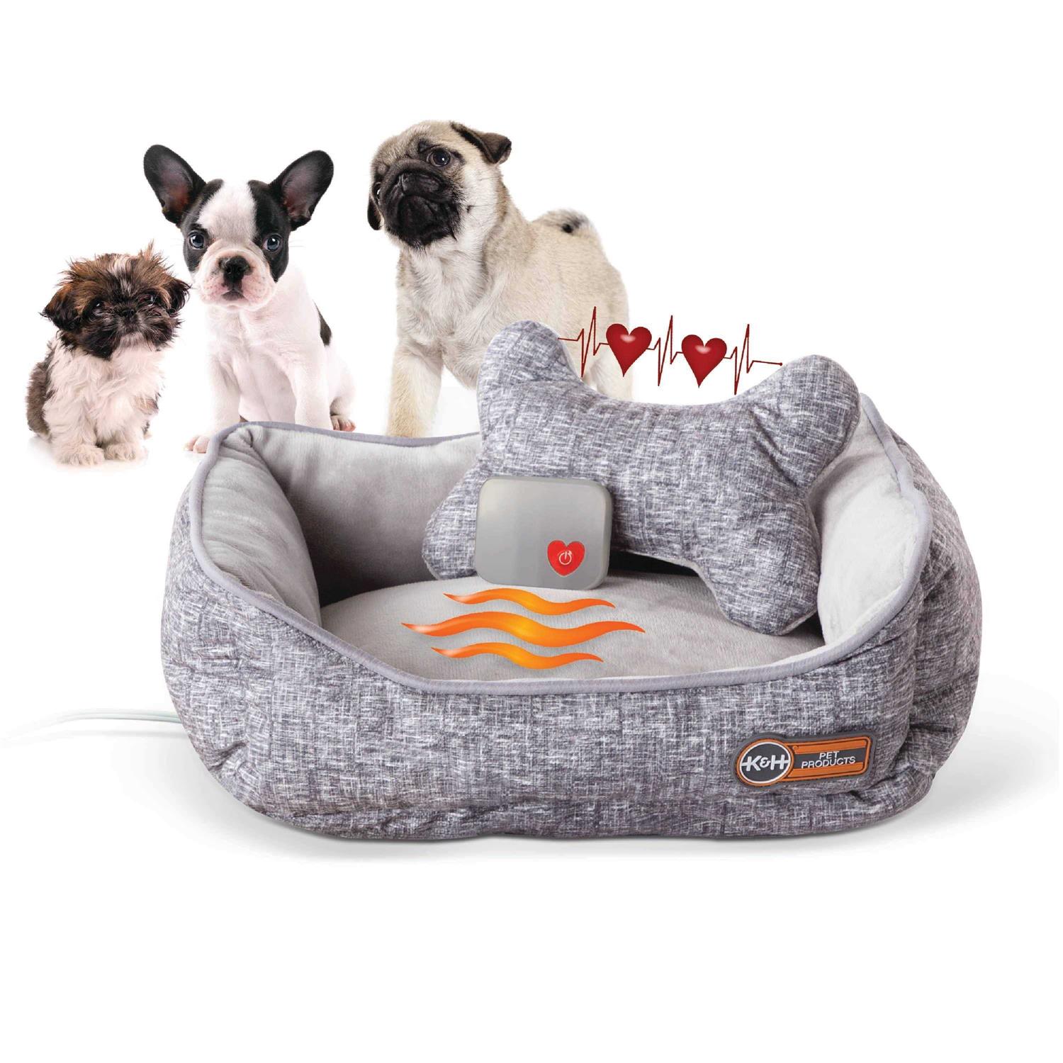 K&H Mother’s Heartbeat Heated Puppy Pet Bed with Bone Pillow