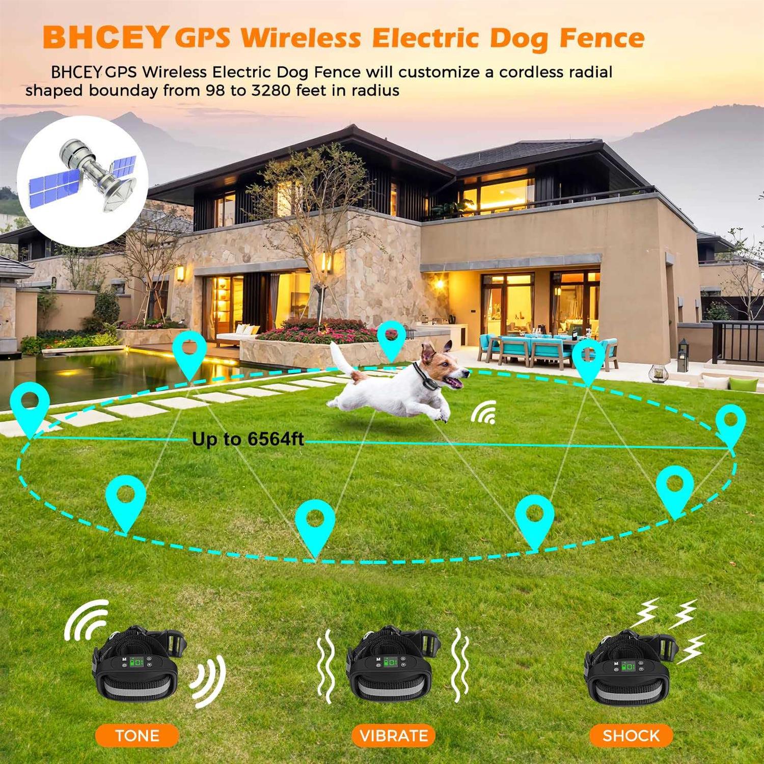 Bhcey Gps Wireless Dog Fence Electric Dog Fence Pet Containment System