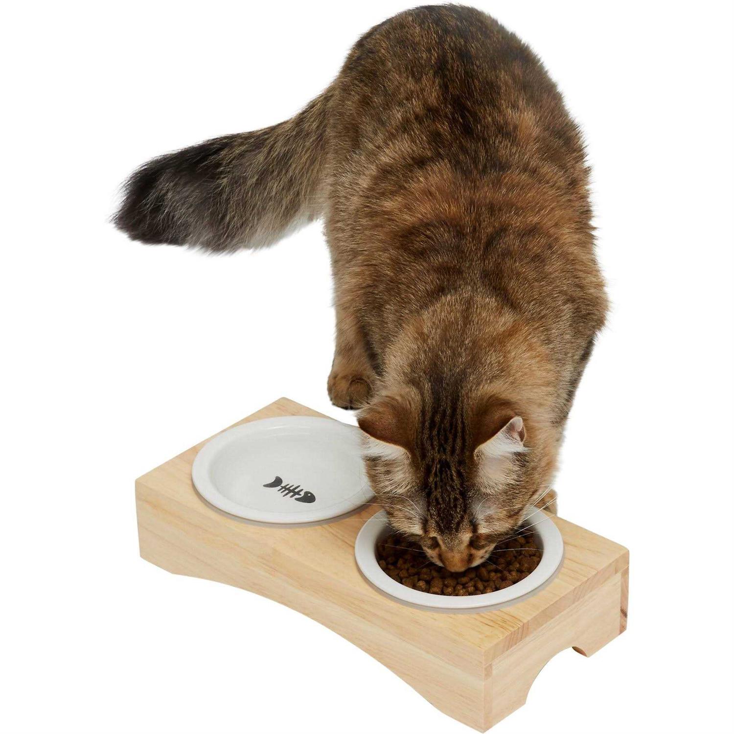 Frisco Double Elevated Cat Bowl with Wood Stand