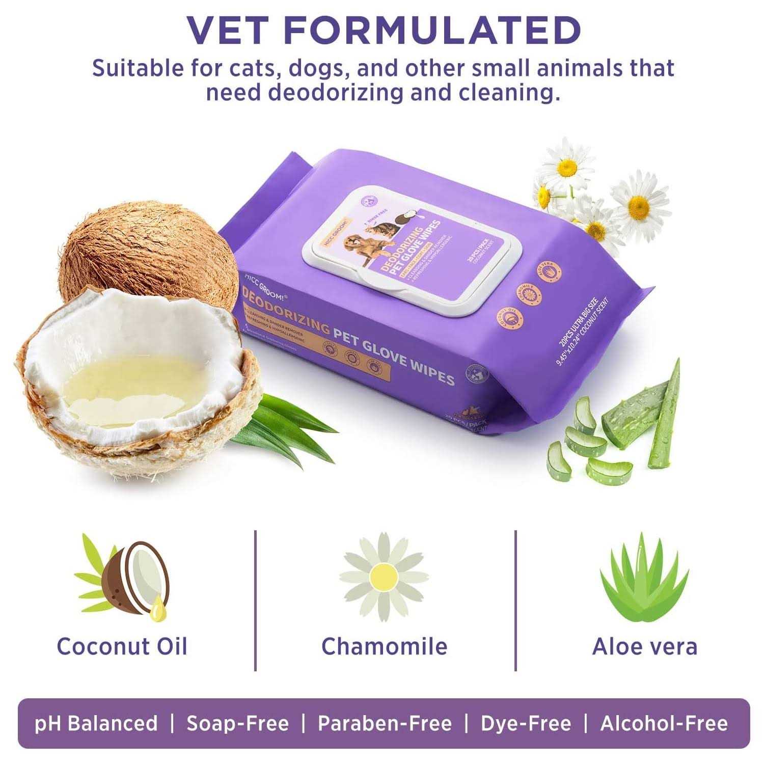 HICC Pet Deodorizing Pet Glove Wipes 20 pc