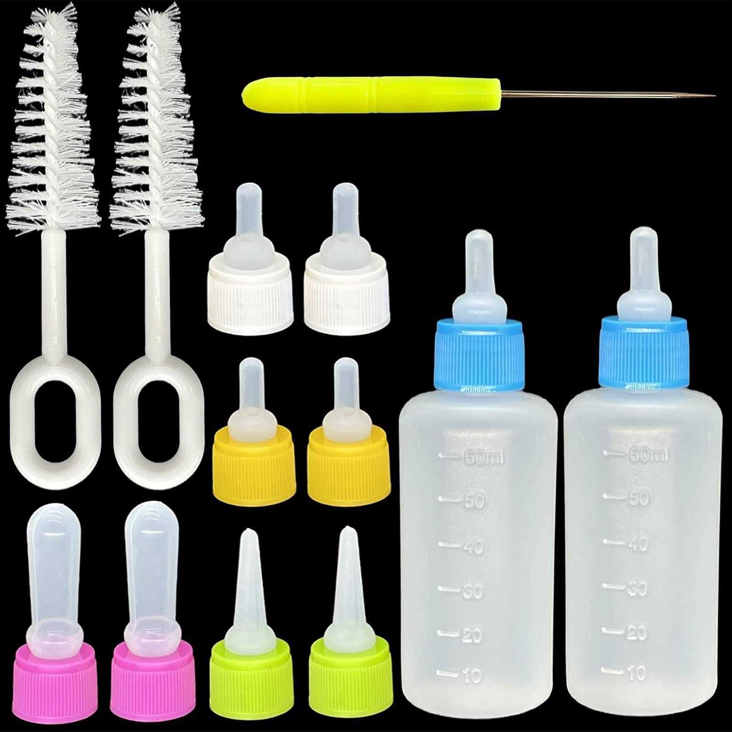 SOEAEODG Pet Bottle Kit Squeeze Liquid Bottle Replaceable Silicone Teat Mini Teat for Newborn Kittens