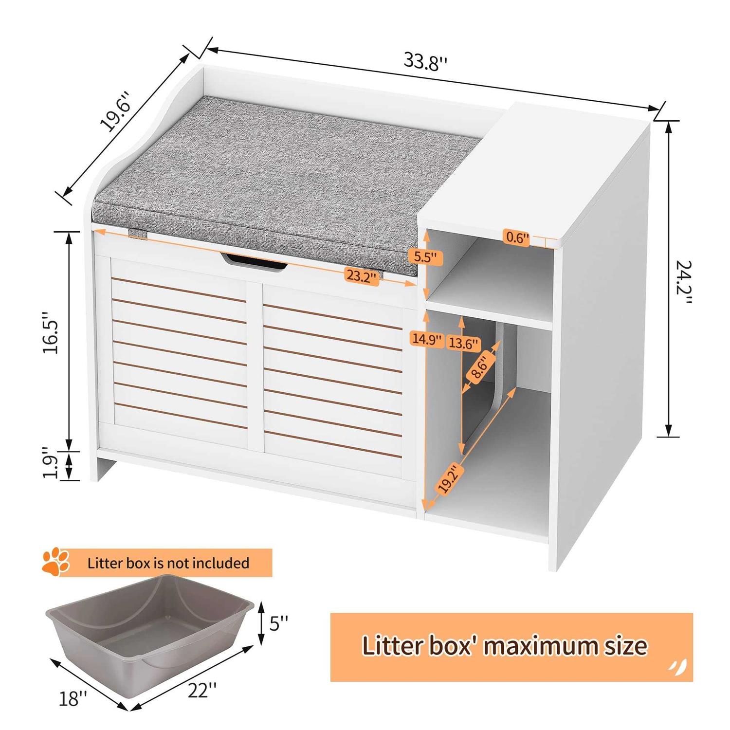 IDEALHOUSE Litter Box Enclosure with Top Opening with Cushion Cat Litter Box Furniture Hidden