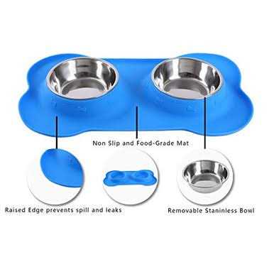 Hubulk Pet Dog Bowls 2 Stainless Steel Dog Bowl with No Spill Non-Skid Silicone Mat + Pet Food Scoop Water and Food Feeder Bowls for Feeding