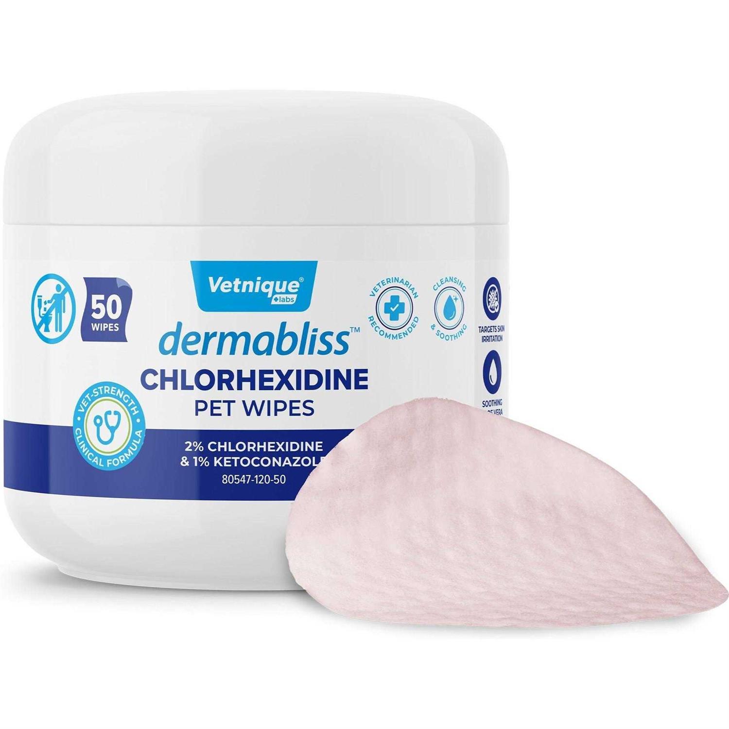 Vetnique Labs Dermabliss Medicated Skin Wipes Anti-Bacterial & Anti-Fungal Medicated Hot Spot & Skin Fold Dog & Cat Wipes