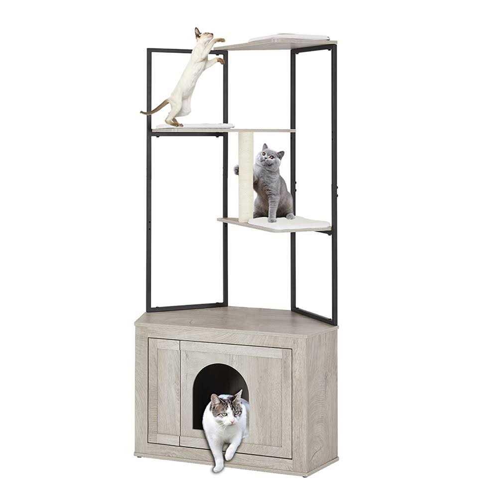 UniPaws Corner Box Enclosure with Cat Tree Tower Cat Litter