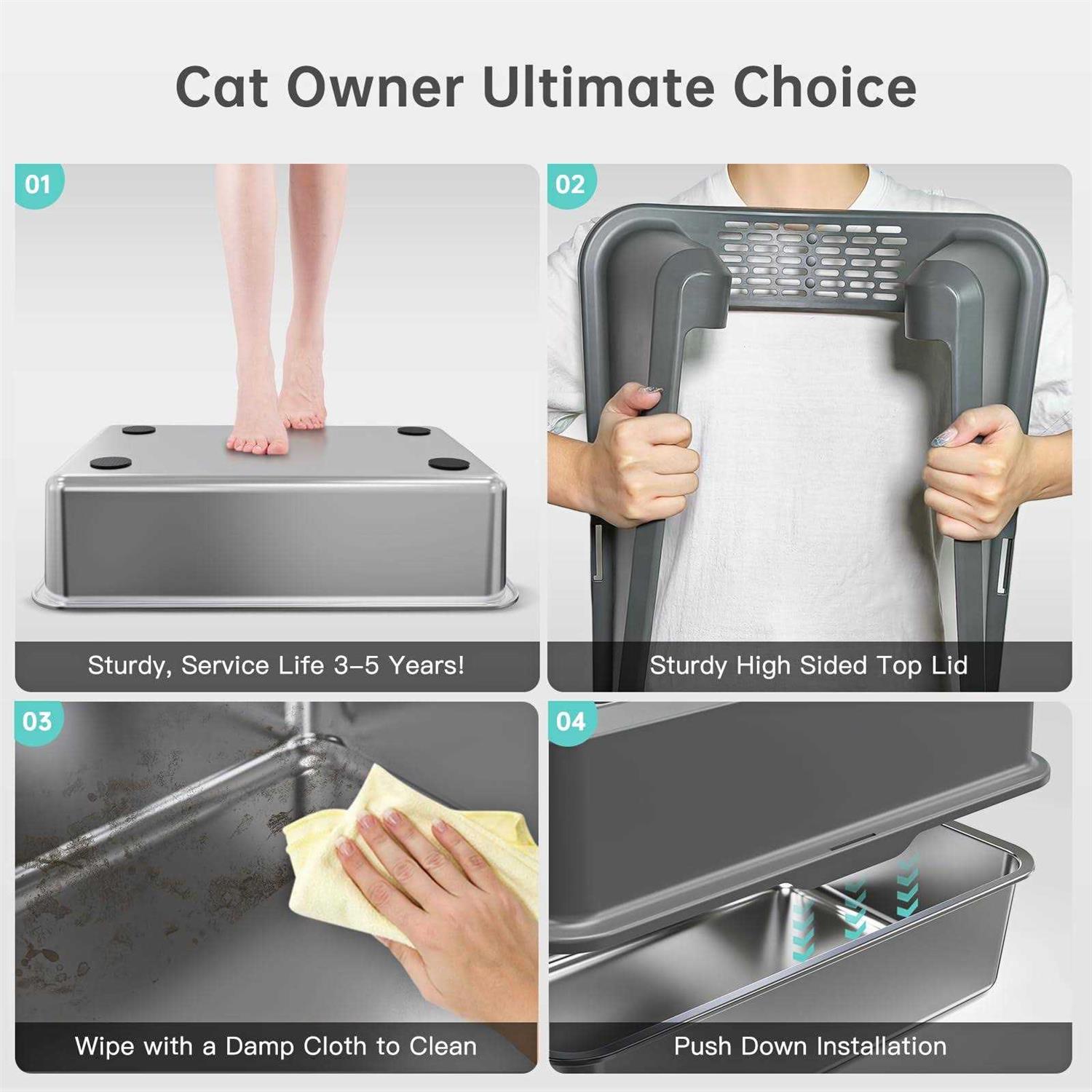 WoofiGo Stainless Steel Cat Litter Box with Lid XL Litter Box for Big Cats