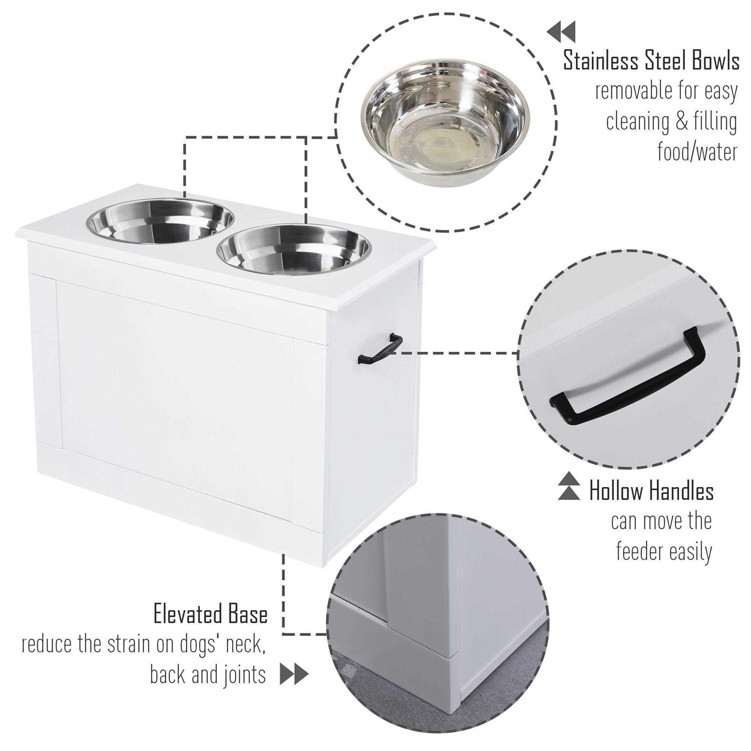 PawHut Raised Pet Feeding Storage Station with 2 Stainless Steel Bowls Base for Large Dogs and Other Large Pets