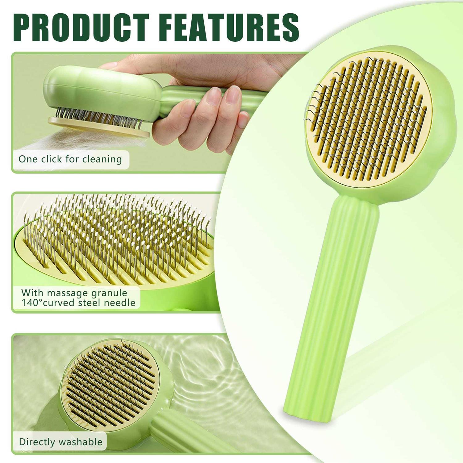 METREE Cat Hair Brush, Self Cleaning Pet Slicker Brush with Release Button, Cat Hair Cleaner Brush for Shedding, Grooming Brush for Long or Short
