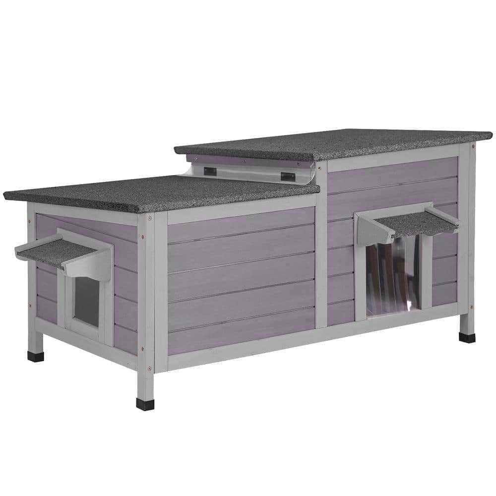 aivituvin Feral Cat Shelter 2-Room Outdoor Cat House for Rescued Cats AIR93