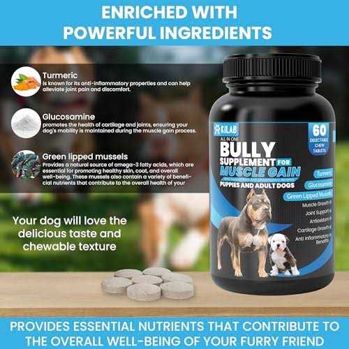 Kilab Dog Weight Gainer Muscle Builder Dog Supplement – Muscle Growth Supplement for Dogs, Puppies and Adults – Bully Growth Formula