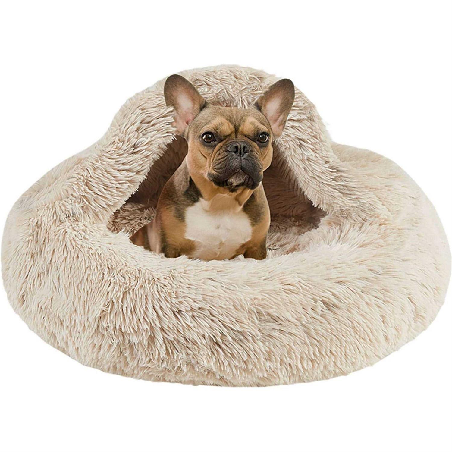 Friends Forever Luna Donut Cat Bed Cave Soft Faux Fur Hooded Blanket Dog couch For Indoor Pet