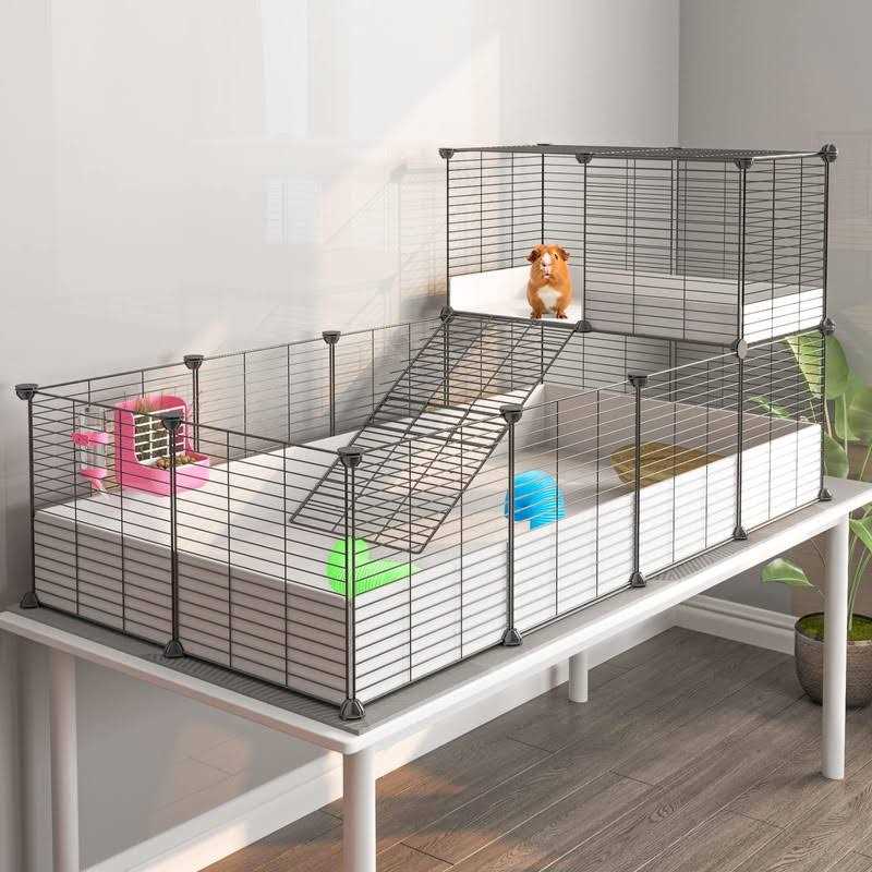 Eiiel Guinea Pig Cage,Indoor Habitat Cage with Waterproof Plastic Bottom,Playpen for Small Pet Bunny