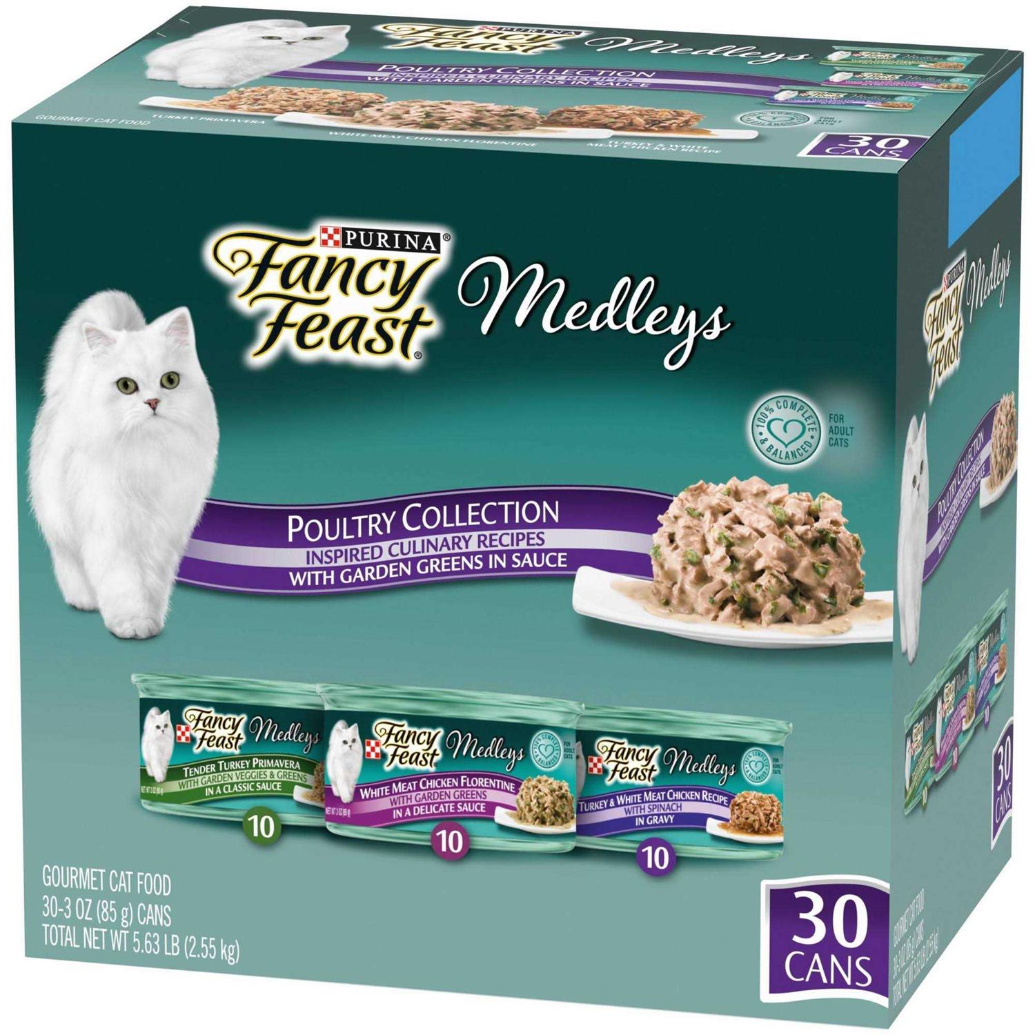 Purina Fancy Feast Wet Cat Food Variety Pack Medleys Poultry Collection with Garden Greens in Sauce