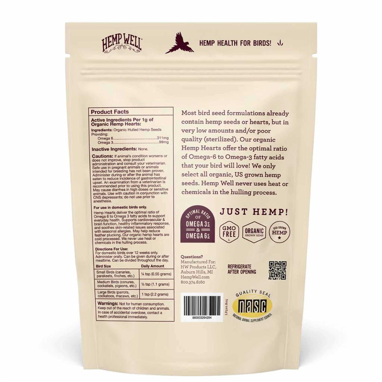 Hemp Well Bird Hemp Hearts Bird Supplement