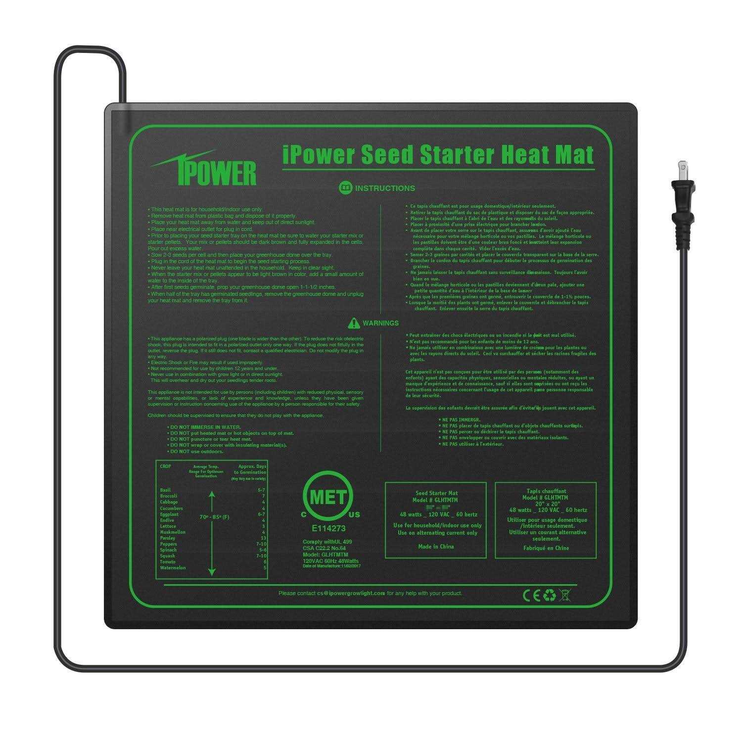 iPower GLHTMTS Durable Waterproof Seedling Heat Mat Warm Hydroponic Plant Germination Starting Pad