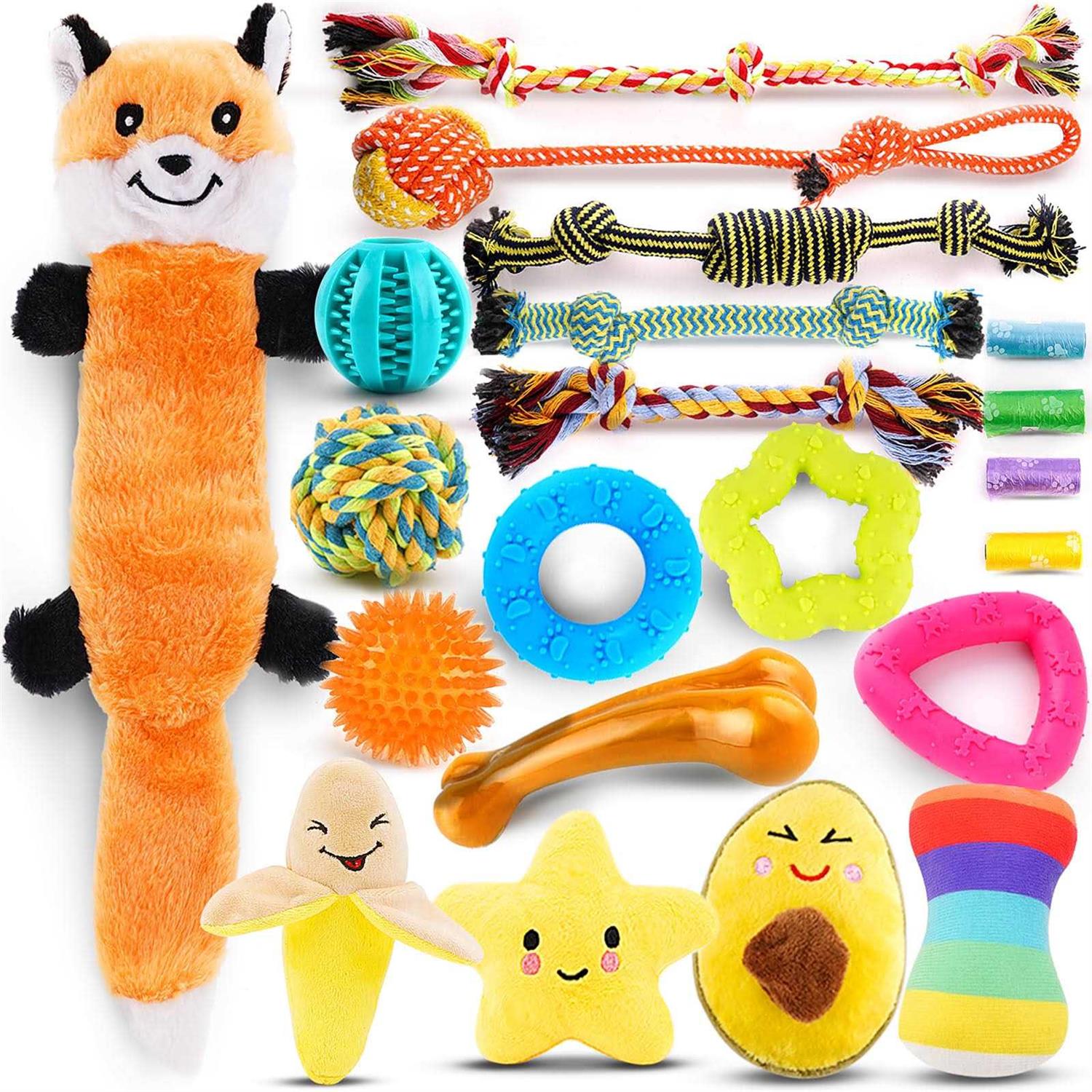 LOYEE Puppy Toys 21 Pack Small Dog Chew Toys with Rope Toys for Teething Pet Cute Squeak Toy with Treating Ball for Puppy