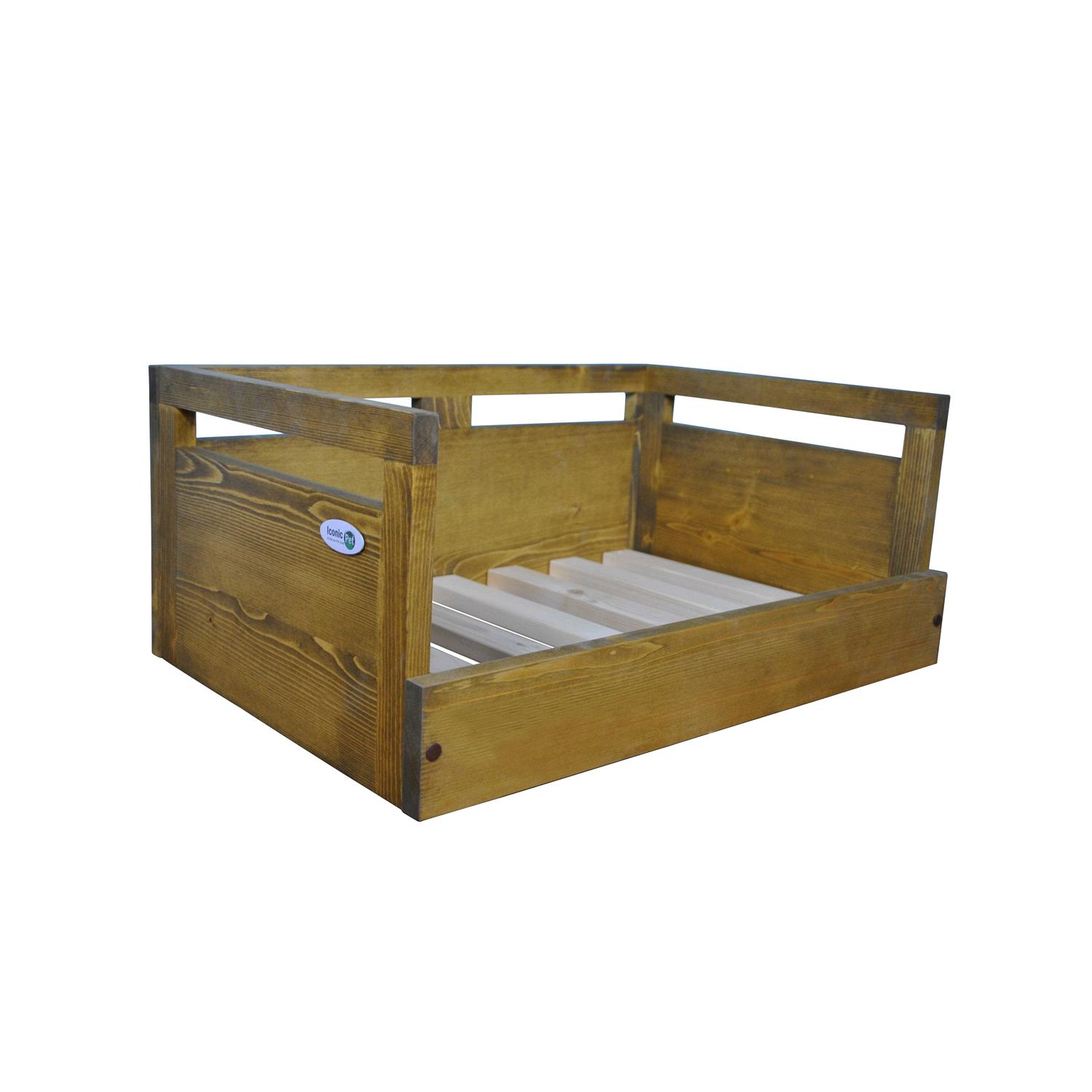 Iconic Pet Sassy Paws Wooden Pet Bed with Paw Printed Comfy Cushion