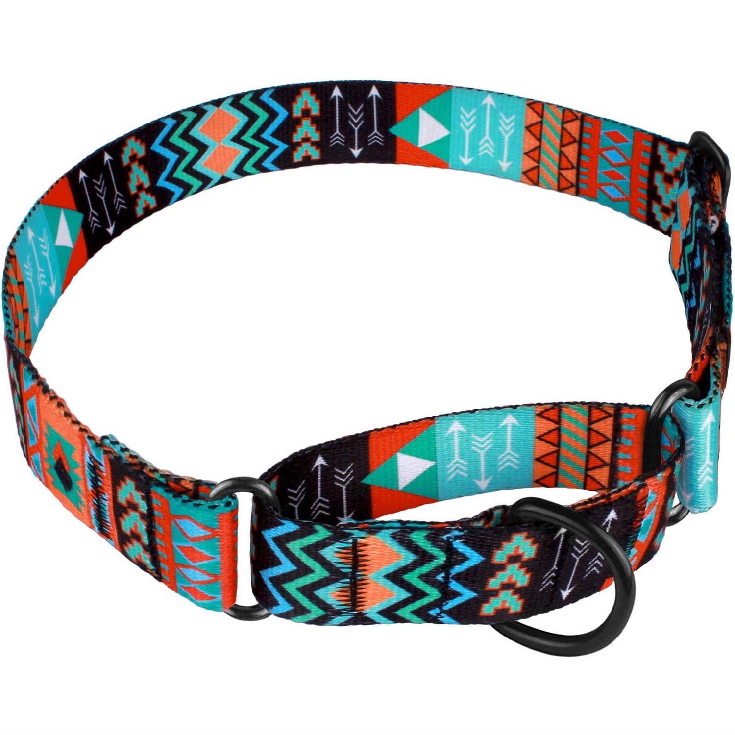 Collardirect Martingale Dog Collar Nylon Safety Training Tribal Pattern Adjustable Heavy Duty Collars for Dogs Medium Large