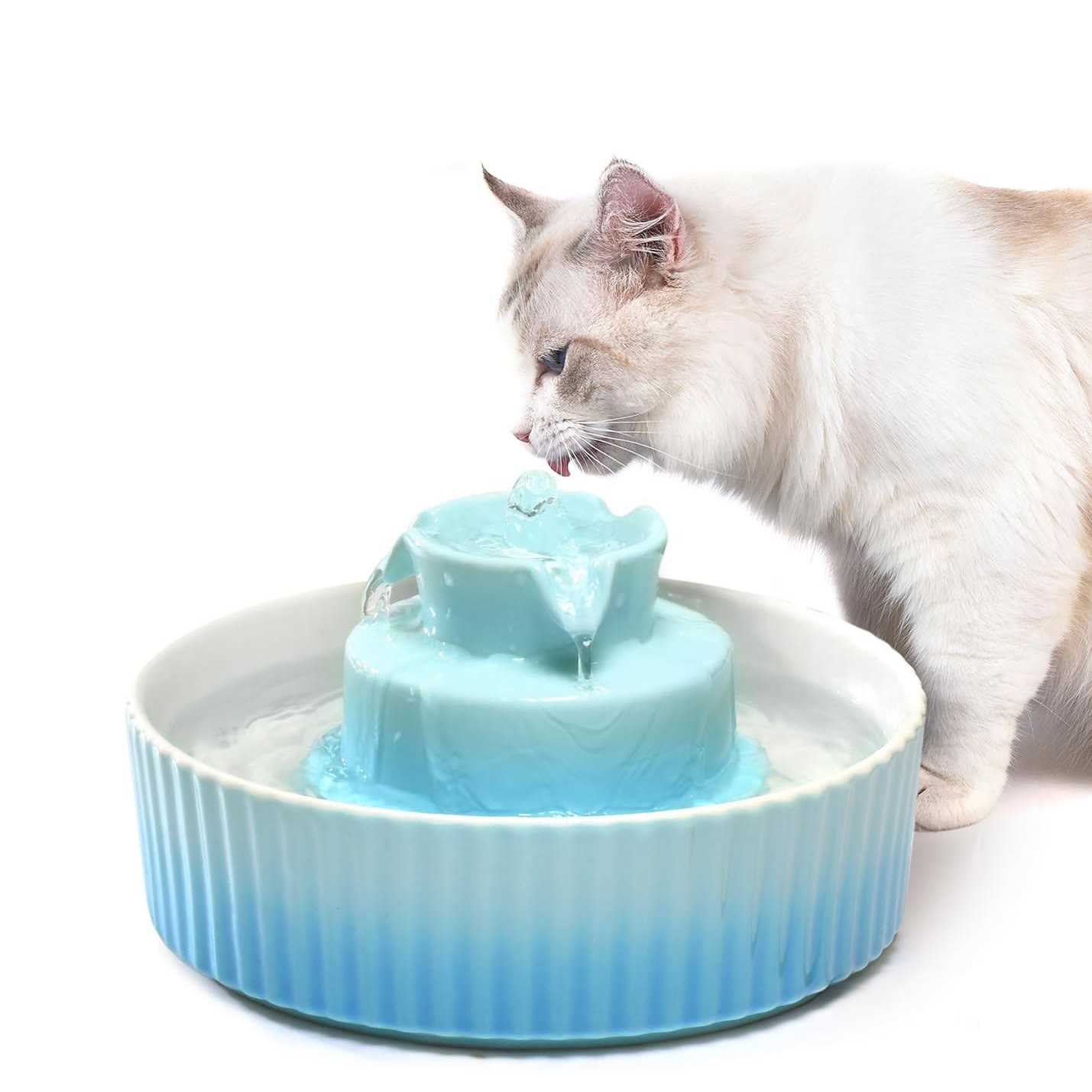 nautypaws ceramic cat water fountain, ceramic pet fountain, 2.1 l drinking fountains bowl for cats and dogs