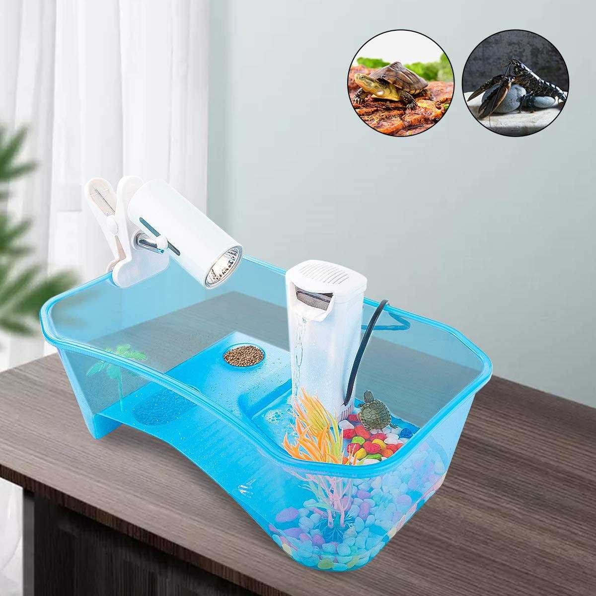 Geegoods Turtle Tank Aquarium,Reptile Tank,Turtle Aquarium Terrapin Lake with Platform Plants Tank for Pet Turtle Reptile Habitat