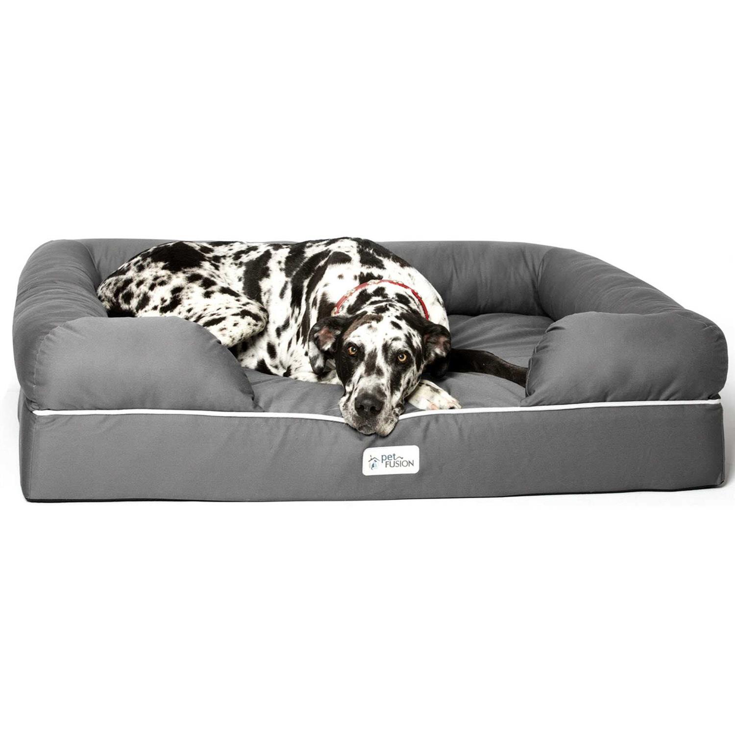 PetFusion Ultimate Lounge Memory Foam Bolster Cat & Dog Bed with Removable Cover, Brown, Jumbo