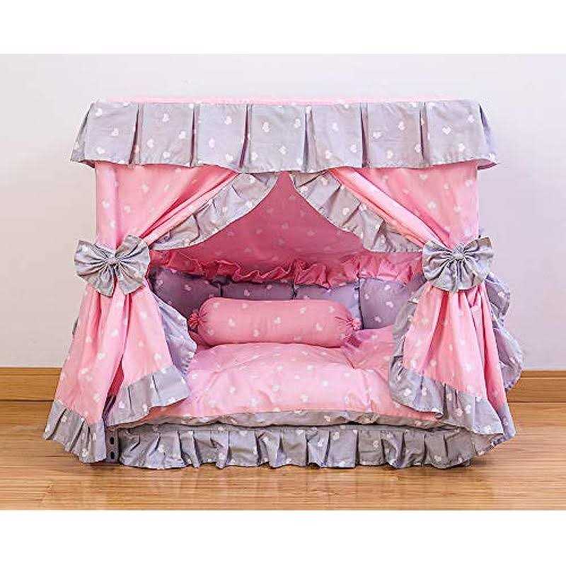 Kolachic Princess Pink grey White Heart Pet Dog Handmade Bed House+1 candy Pillow