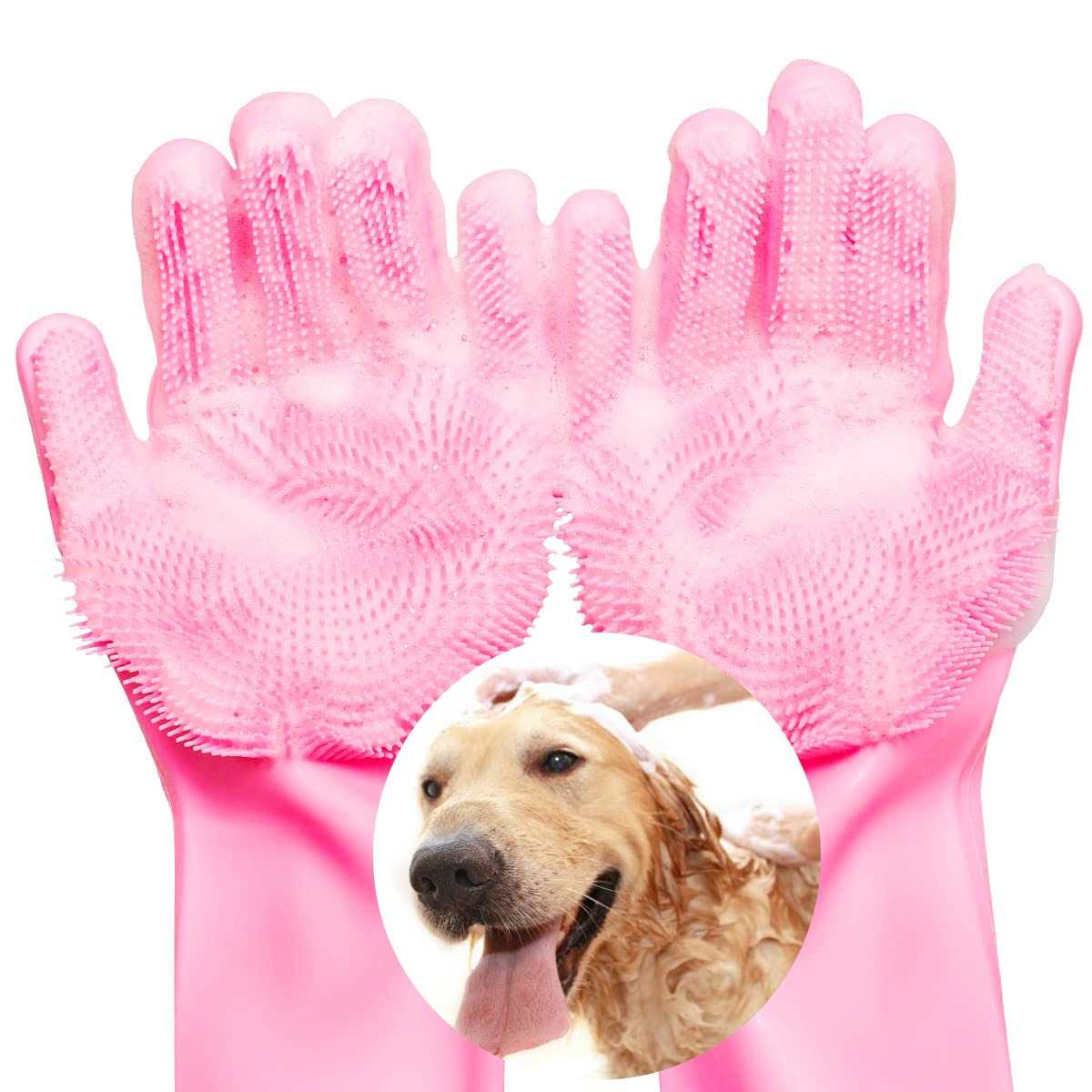 VavoPaw Magic Pet Grooming Gloves Dog Bathing Shampoo Gloves with High Density Teeth