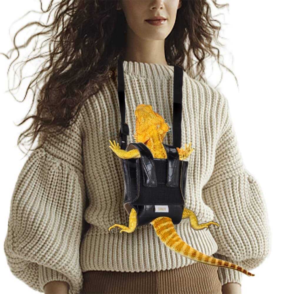 Bearded Dragon Sling Carrier Fashion Leather Reptile Pouch with Adjustable Size Design for Small and