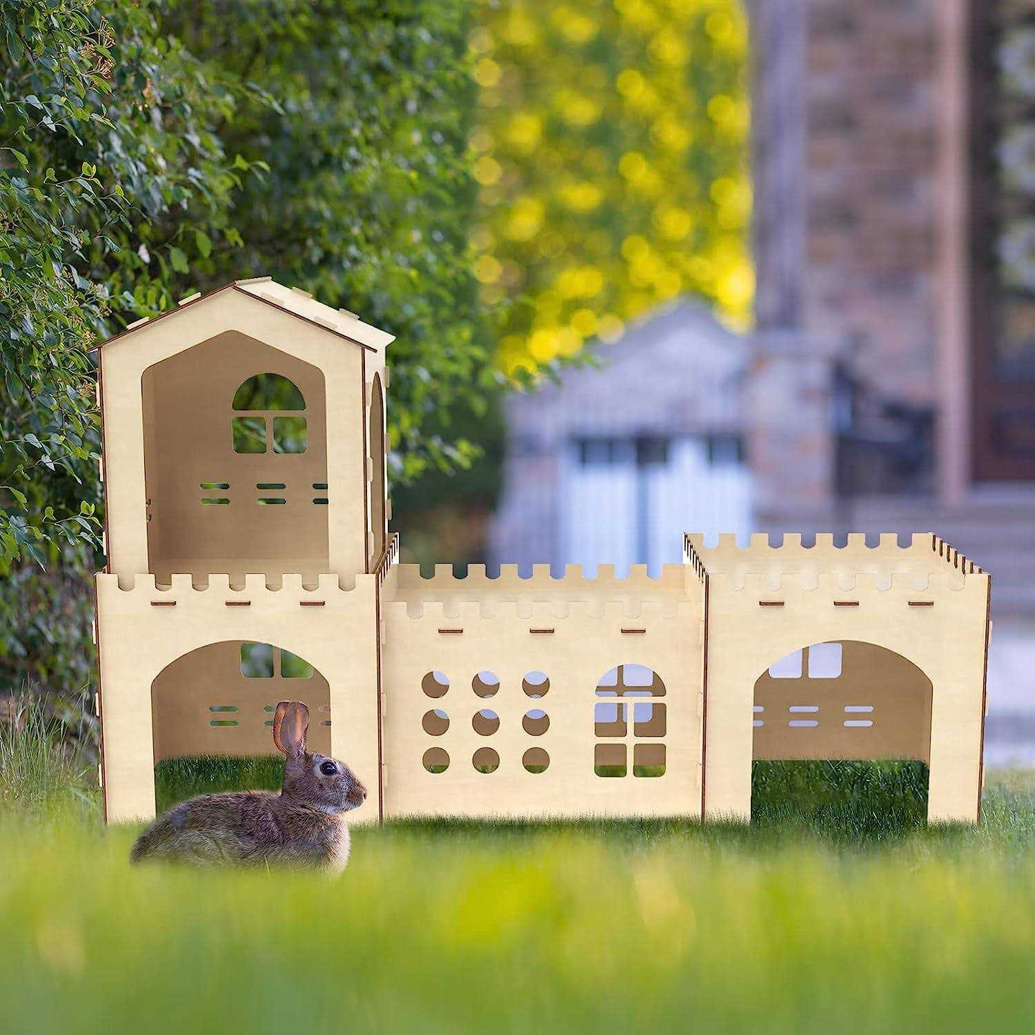 Extra Large Rabbit Hutch, Wooden Rabbit Houses and Hideouts Large Wooden Rabbit Castle Bunny Hideout
