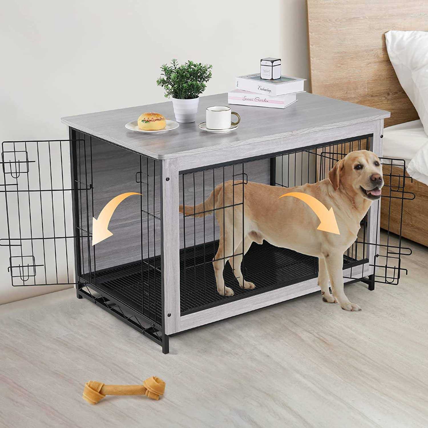 Arlopu Dog Crate Furniture Wooden End Table Indoor Dog Kennel