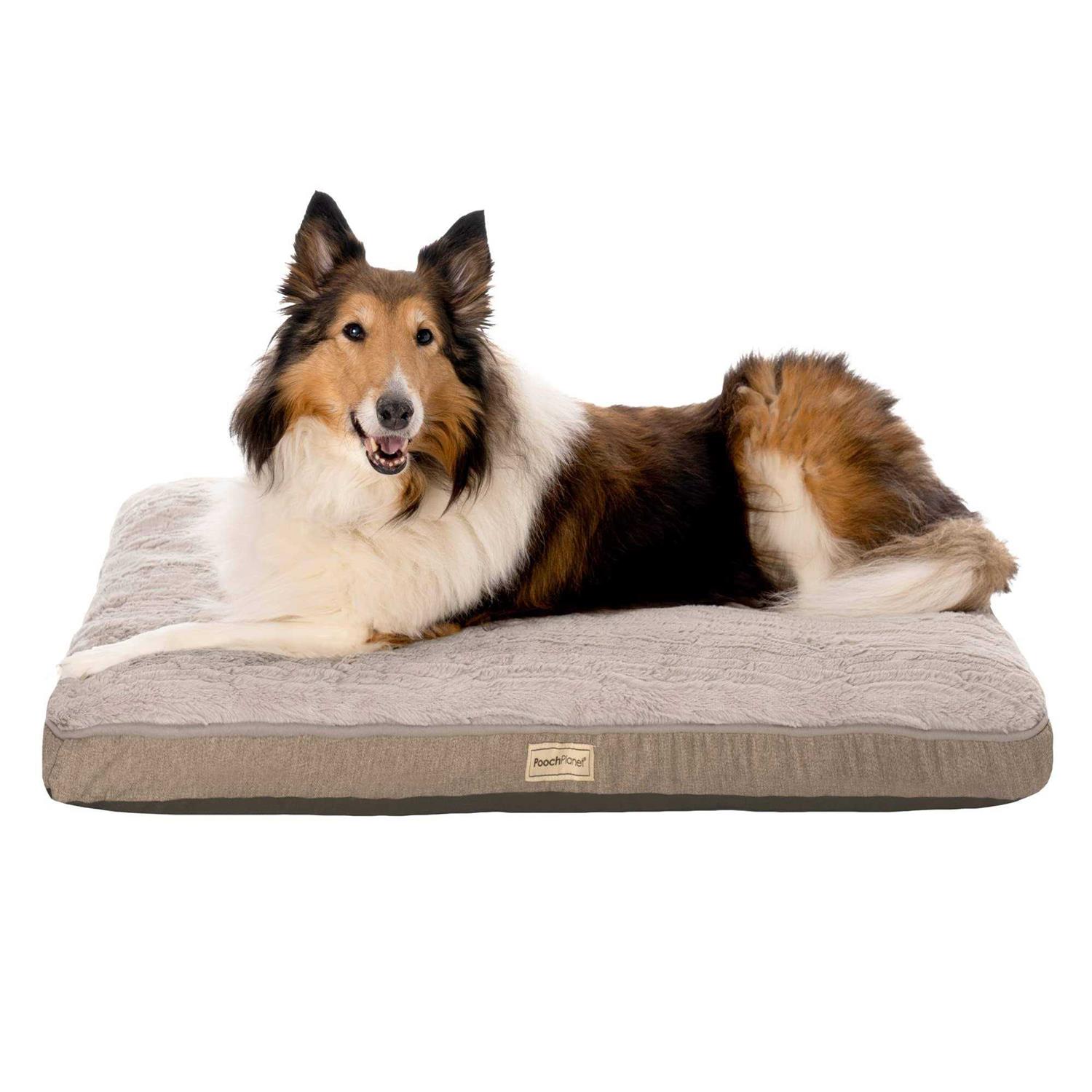 Pooch Planet Large Memory Foam Mix Dog Bed Plush Mattress w/Removable Washable Cover